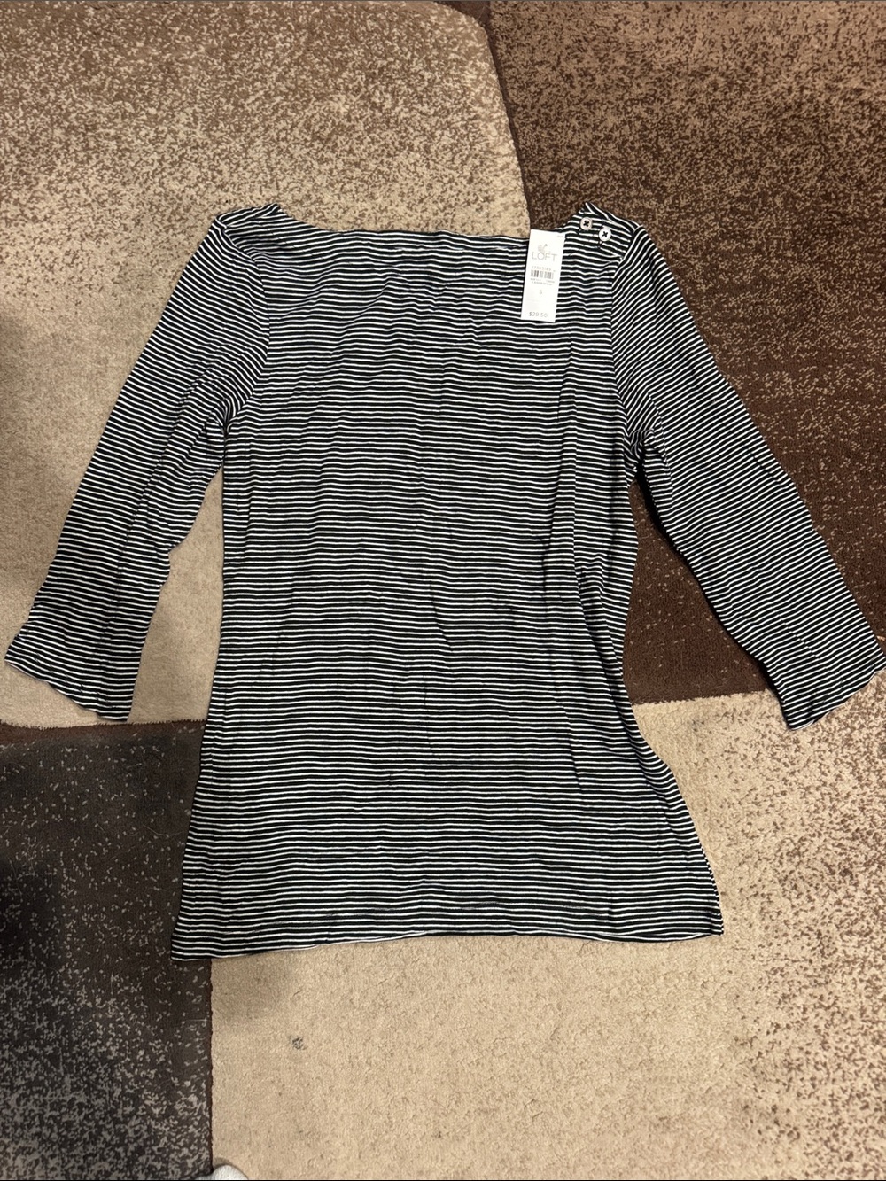 LOFT Black and White Striped Long-Sleeve Boatneck Top